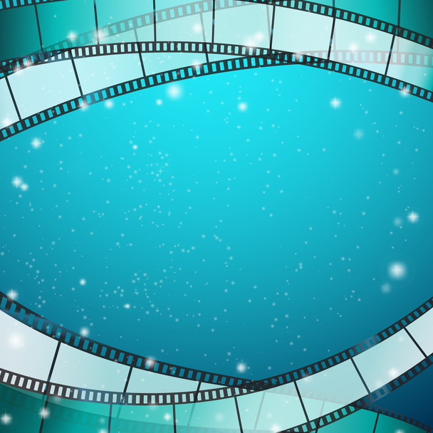 cinema background with film strips as frame over blue background - Vector, Imagen