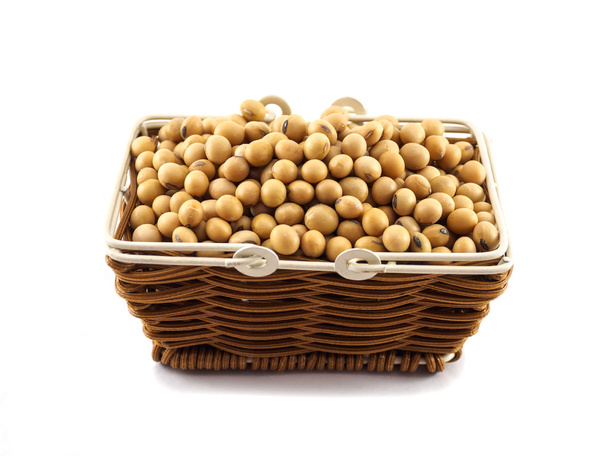 Soy bean on basket on white background - Photo, Image