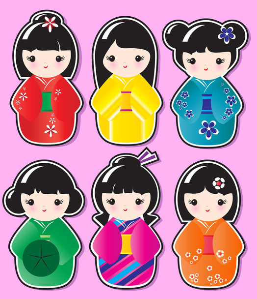 Kokeshi stickers - Vector, Image