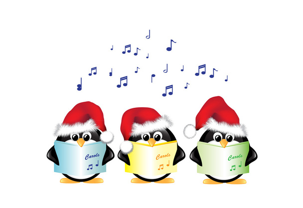 Carol singing penguins isolated - Vector, Image