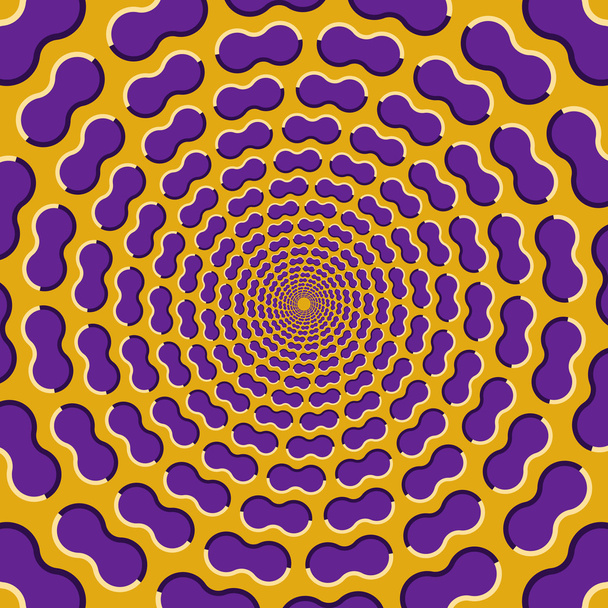 Purple clouds fly apart circularly from the center on yellow background. - Vector, Image