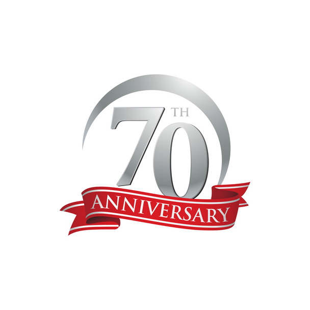 70 yıldönümü yüzük logo kırmızı kurdele - Vektör, Görsel