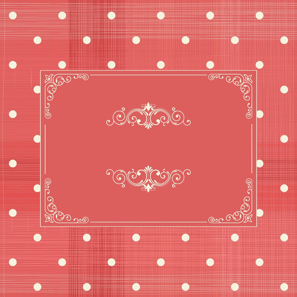 vintage frame with polka dots on red texture background - Вектор,изображение