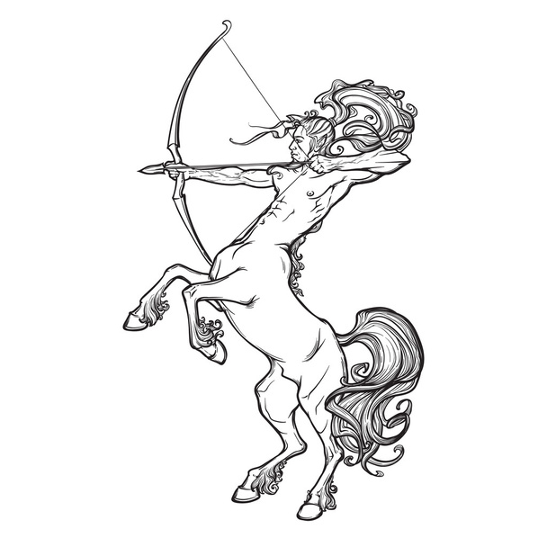 Rearing Centaur holding bow and arrow. Vintage style sketch. - Vector, Image
