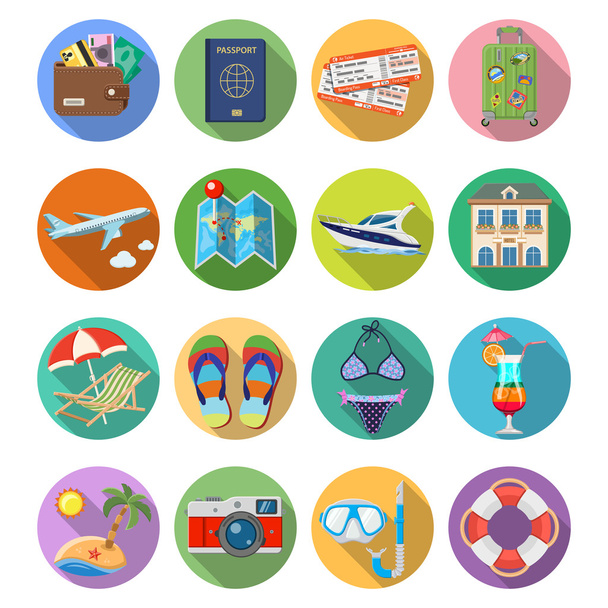 Vacanza e turismo Set di icone piatte
 - Vettoriali, immagini