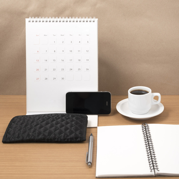 office desk : coffee with phone,calendar,notepad - Фото, изображение