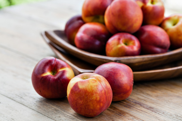 fresh peaches on wood background - Photo, Image