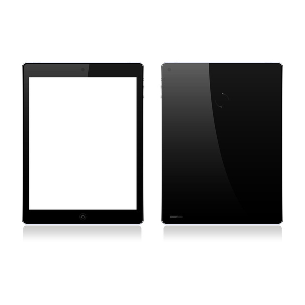 Tableta negra delantera y trasera con sombra
 - Vector, imagen