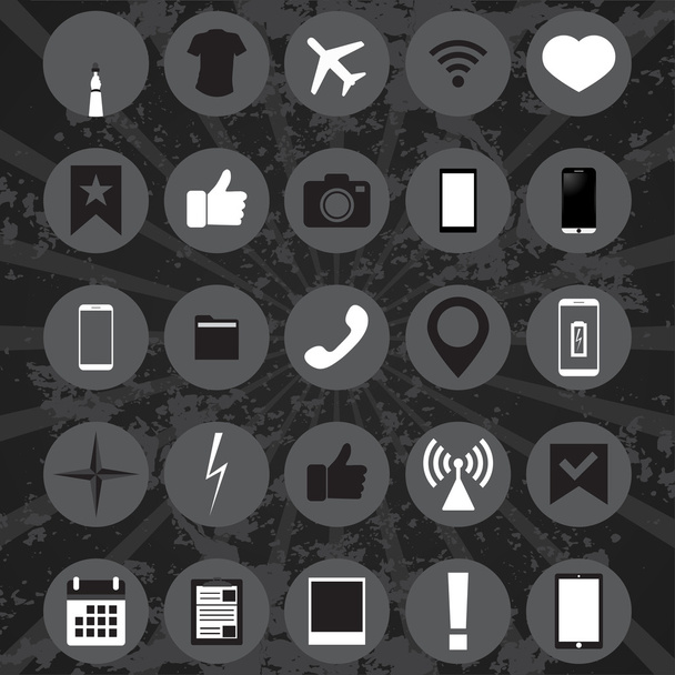 A szürke szöveges háttérben 25 fekete-fehér ikonok beállítása - Vektor, kép