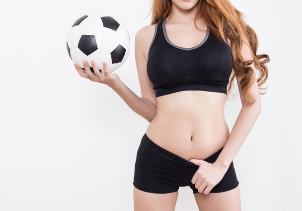 Sexy woman body with soccer ball - Foto, Imagem