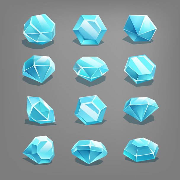 Set of cartoon blue gems.  - Vector, Image