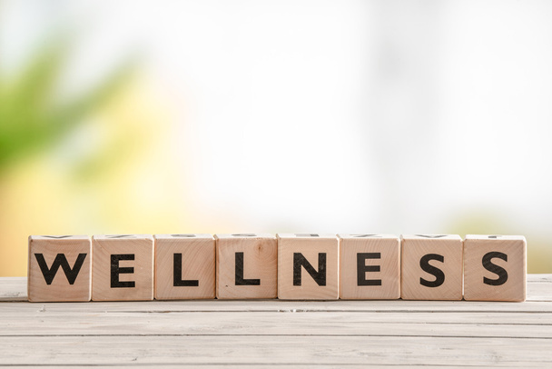 Wooden sign with the word wellness - 写真・画像