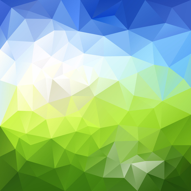 自然風景の緑と空の青の色の三角形のパターンを持つベクトル不規則な多角形の抽象的な背景 - ベクター画像