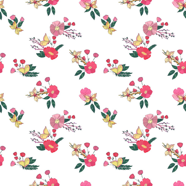 Floral Seamless Vintage Wildflowers Pattern - Вектор,изображение