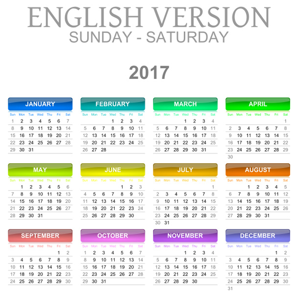 2017 Calendar English Language Version Sunday to Saturday - Photo, Image