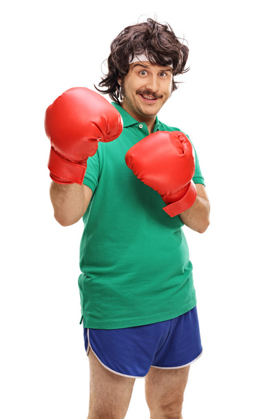 Retro guy with red boxing gloves  - Фото, изображение