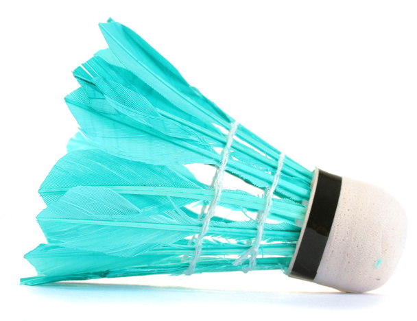Blue feather shuttlecock isolated on white - Foto, Bild