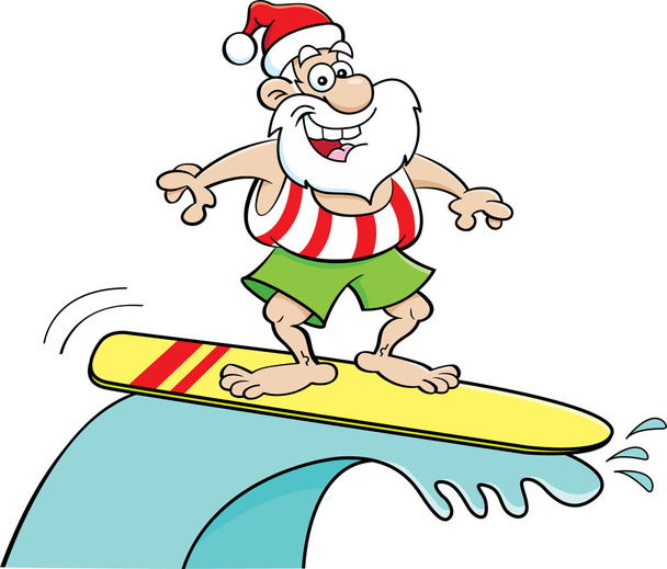 Карикатура на Санта-Клауса на доске для сёрфинга
. - Вектор,изображение