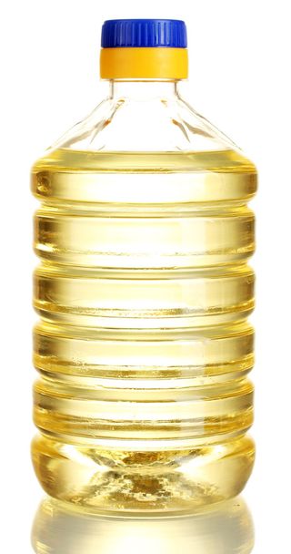Sunflower oil in a plastic bottle isolated on white background - Photo, Image