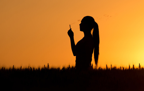 Rookvrije vrouw silhouet - Foto, afbeelding