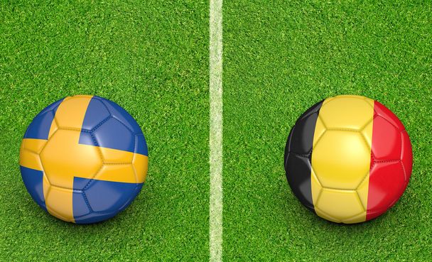 Palle di squadra per Svezia vs Belgio partita del torneo di calcio, rendering 3D
 - Foto, immagini