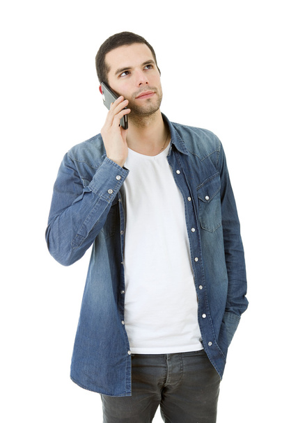 young casual happy man on the phone, isolated - 写真・画像