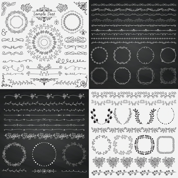 Mix van zwart en krijt tekening rustieke ontwerpelementen - Vector, afbeelding