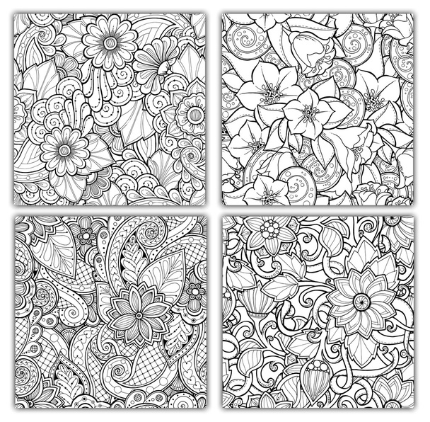Seamless patterns with stylized flowers. Ornate zentangle seamless textures, patterns with abstract flowers. Floral patterns can be used for wallpaper, pattern fills, web page background. - Vecteur, image
