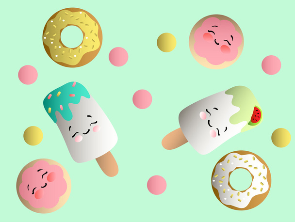 Set of icecream, cookies and donuts - Vector, Imagen