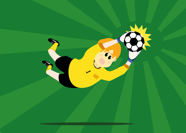 サッカー プレーヤー ゴールキーパーがボールをキャッチ - ベクター画像