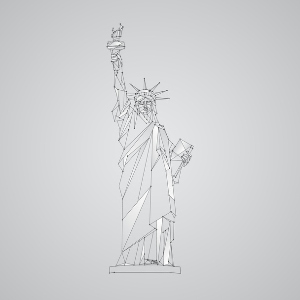 Maglia poligonale Statua della libertà illustrazione. Independence Day sfondo con un monumento a New York City. Linee e puntini neri a basso poli vettore
. - Vettoriali, immagini