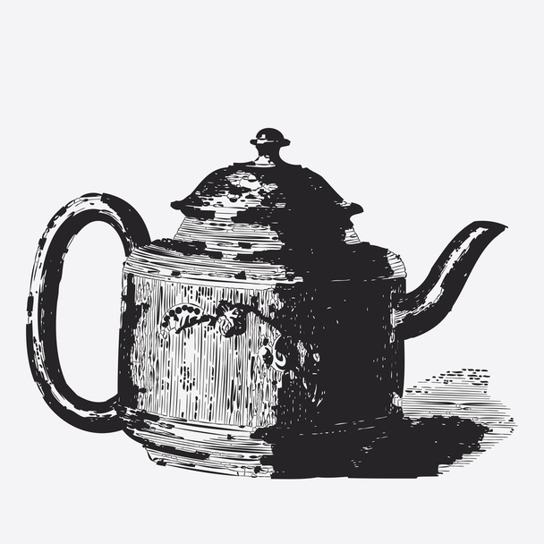Vintage tea pot engraving, ephemeral vector illustration - Wektor, obraz