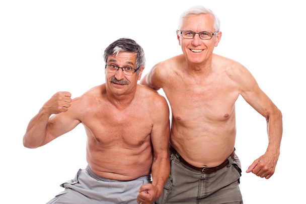Щасливі голі літні люди, що показують тіло
 - Фото, зображення