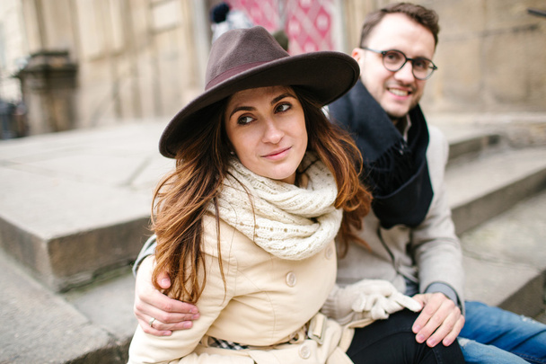 Young hipster couple spend time in old town together - Foto, immagini