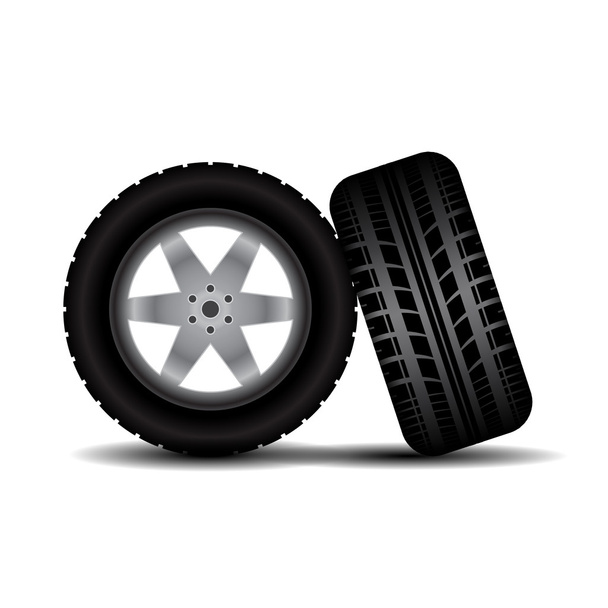 Car tires with wheels and shadow - Vector, Image
