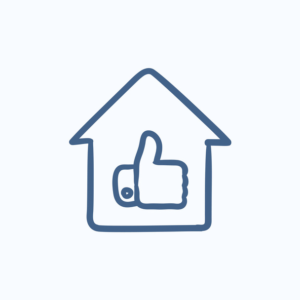 Thumb up in house sketch icon. - Vektor, obrázek