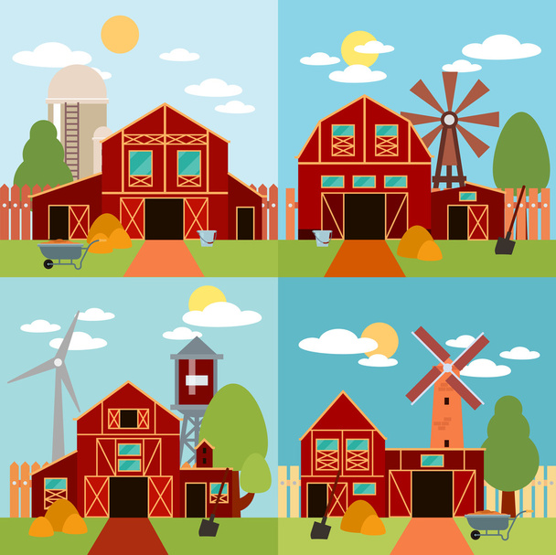 Farm in the village flat Landscape. Natural background, organic products. - Vector, Image