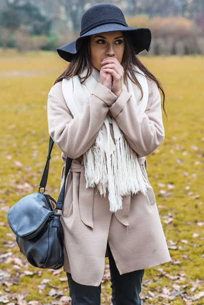Young woman at autumn park - Fotó, kép
