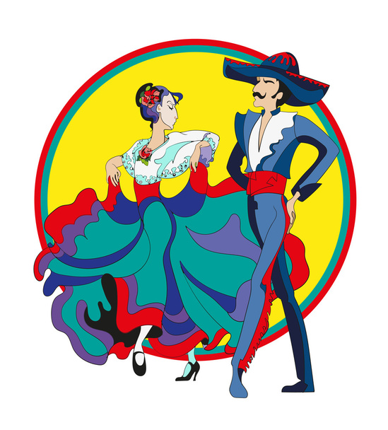 Mexican dancing couple. - Vector, imagen