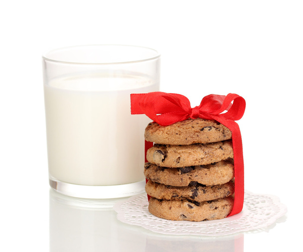 Glass of milk and cookies isolated on white - Photo, Image