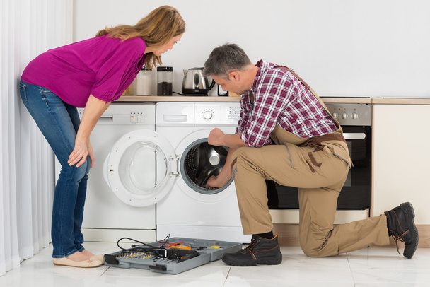 Repairman Checking Washing Machine - Photo, image