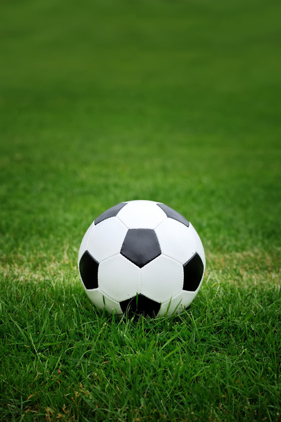 Soccer ball on green grass - Foto, afbeelding