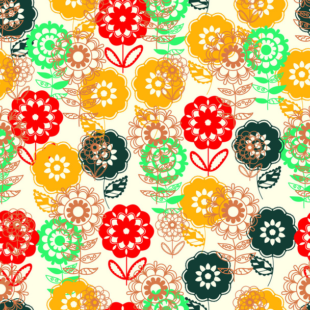 Seamless floral  background.Isolated flowers and leafs on beige - Wektor, obraz