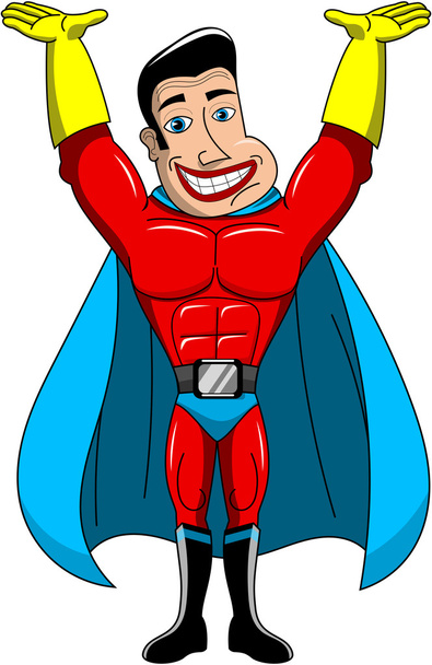 Super-herói segurando algo com as mãos de palma para cima isolado
 - Vetor, Imagem