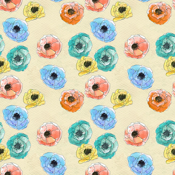 Seamless pattern with colorful flowers - Fotoğraf, Görsel