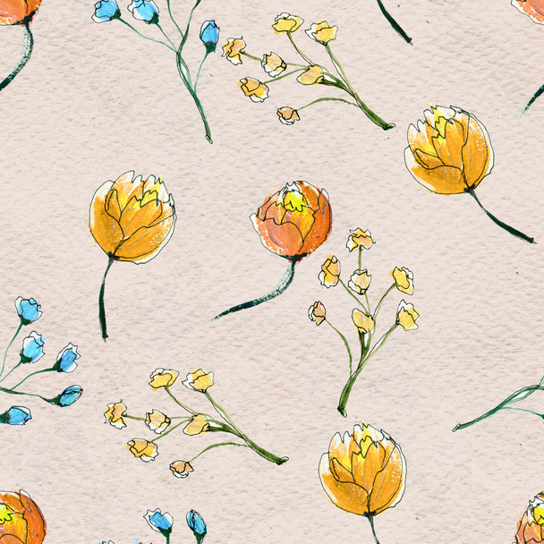 Seamless watercolor floral pattern - 写真・画像