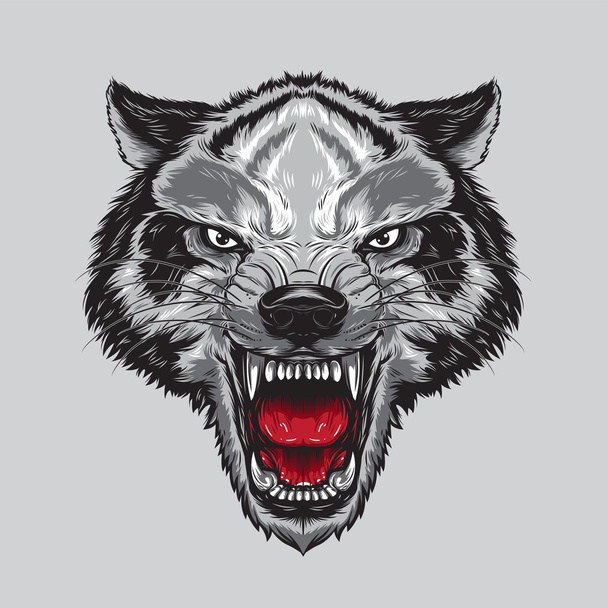 dühös wolf fej - Vektor, kép