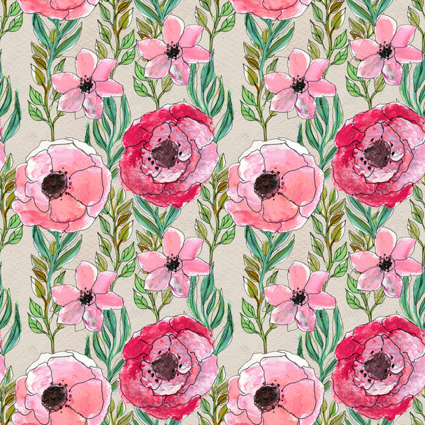 Seamless watercolor floral pattern - Фото, зображення