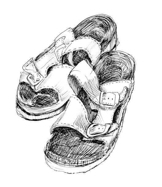 Orthopedic slippers drawn ink - Zdjęcie, obraz