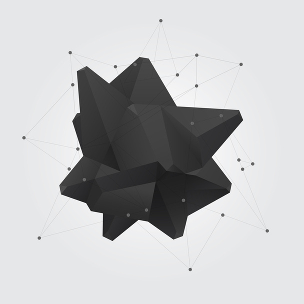 Black polygonal geometric abstract shape figure. Low poly crystal. - Vektör, Görsel